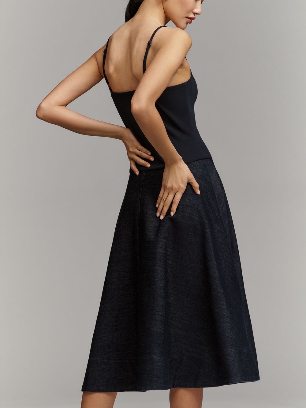 Anthropologie Denim Knit Twofer Midi Dress Mare Mare New Small Dark Denim Navy